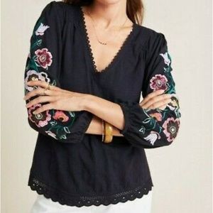 ANTHRO Helene Embroidered Peasant Blouse